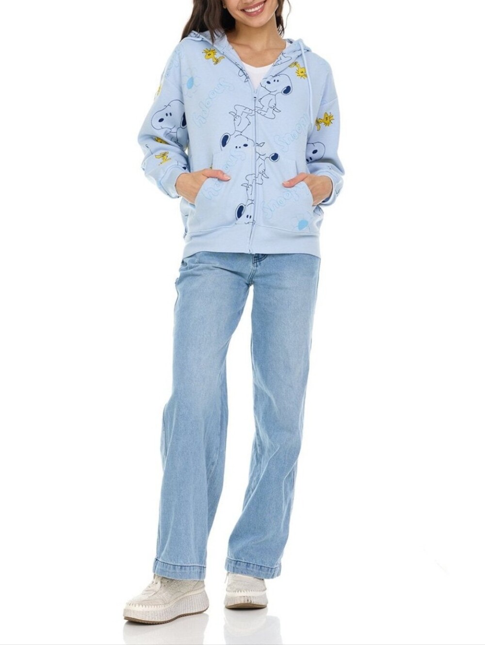 Peanuts Light Blue Snoopy & Woodstock Zip-Up Hoodie - Picture 2 of 8